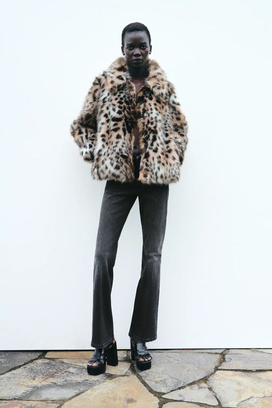 LEOPARD FAUX FUR JACKET
